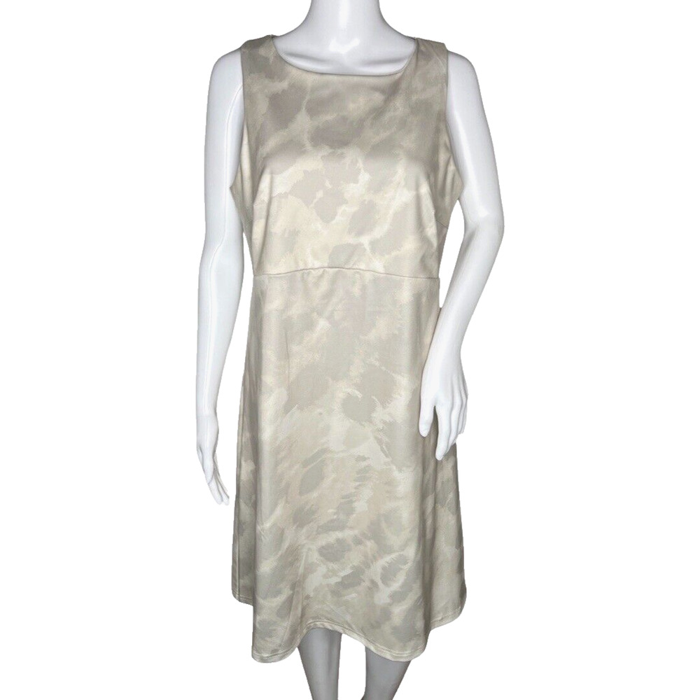 Garnet Hill Dress Womens Medium Gray Cream Fit & Flare Office Neutral Minimalist